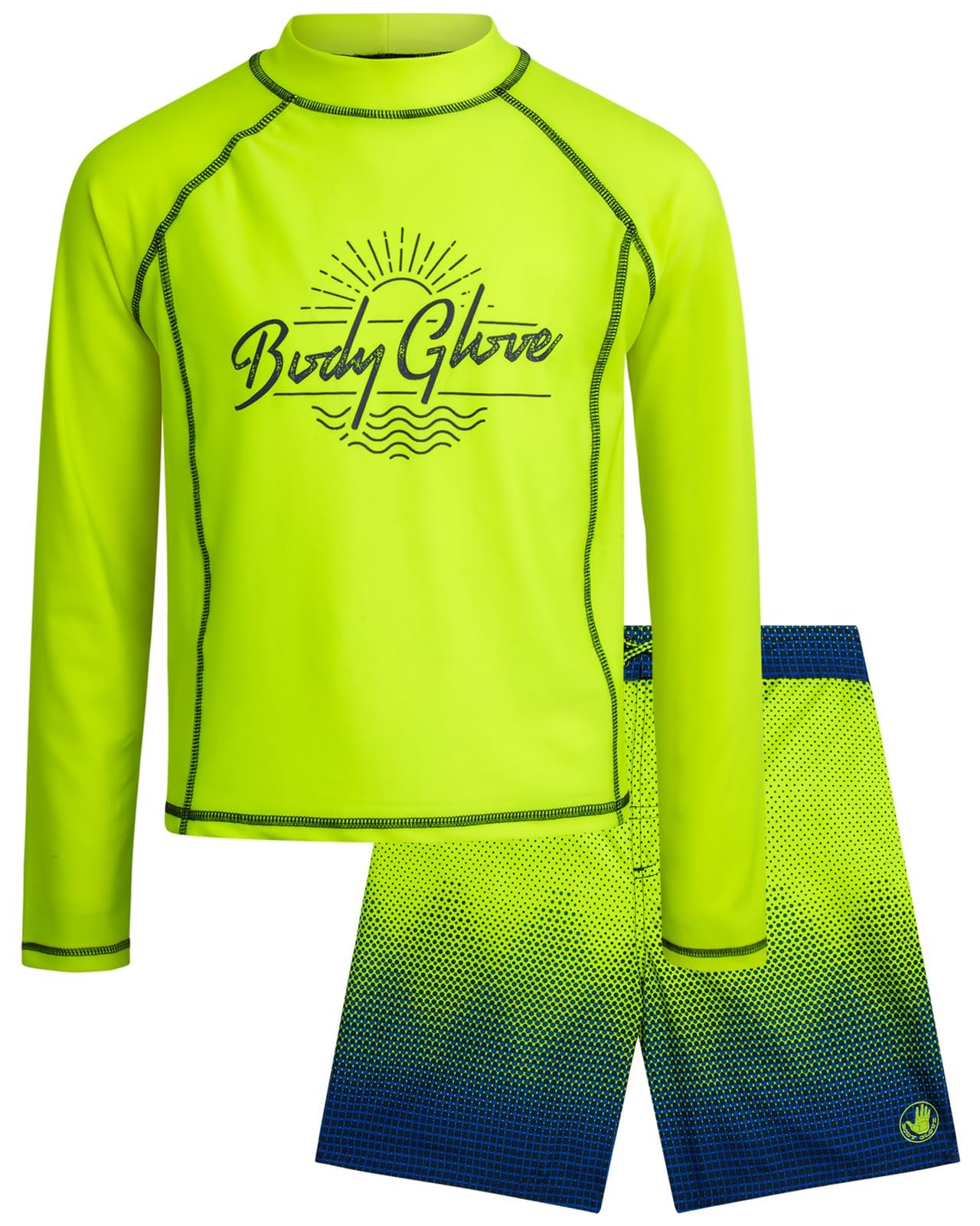Body Glove Boys 2 Piece Swim Set Rash Guard &amp; Swim Trunks (Sizes 4-12)