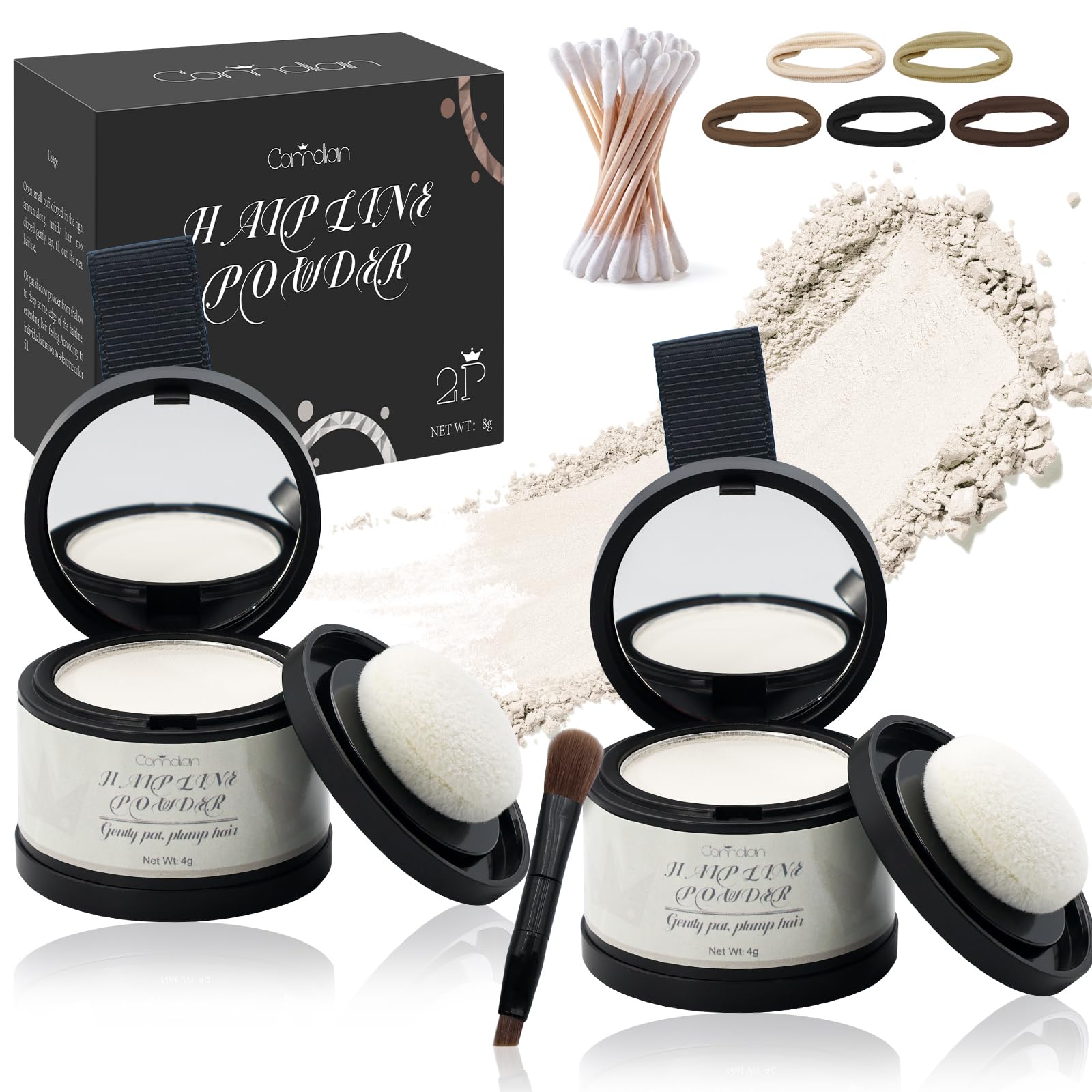 2 Pack Hairline Powder for Women and Men, Used to Root Touch Up Hair Color, Thinning and Gray Hair Coverage and Bald Spots Coverage, White