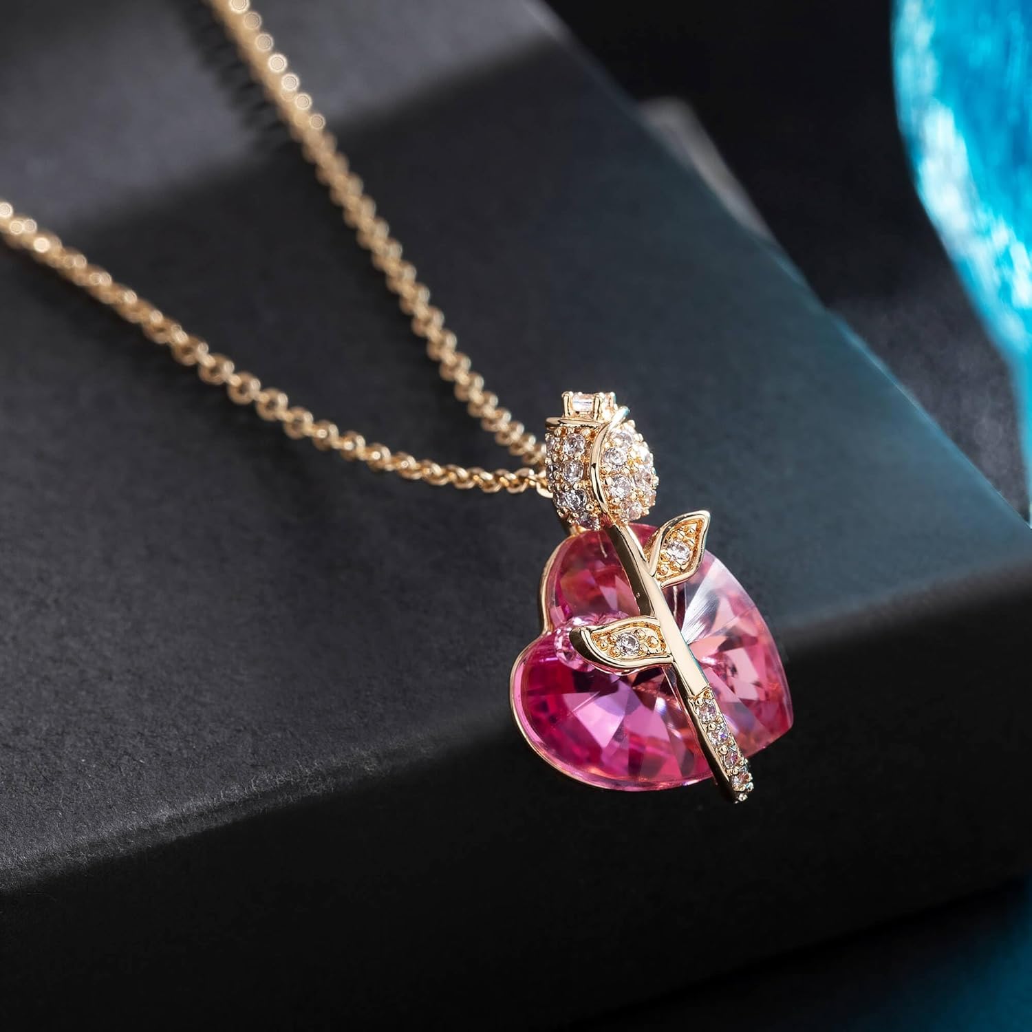 Austrian Crystal Heart Rose Flower Pendant Necklaces for Women Fashion 14K Gold Plated Dainty Necklace Hypoallergenic Jewelry - Image 3