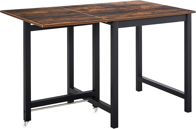 HOMCOM Foldable Dining Table Drop Leaf Folding Side Console Writing Desk for Kitchen, Dining Room, Rustic Brown