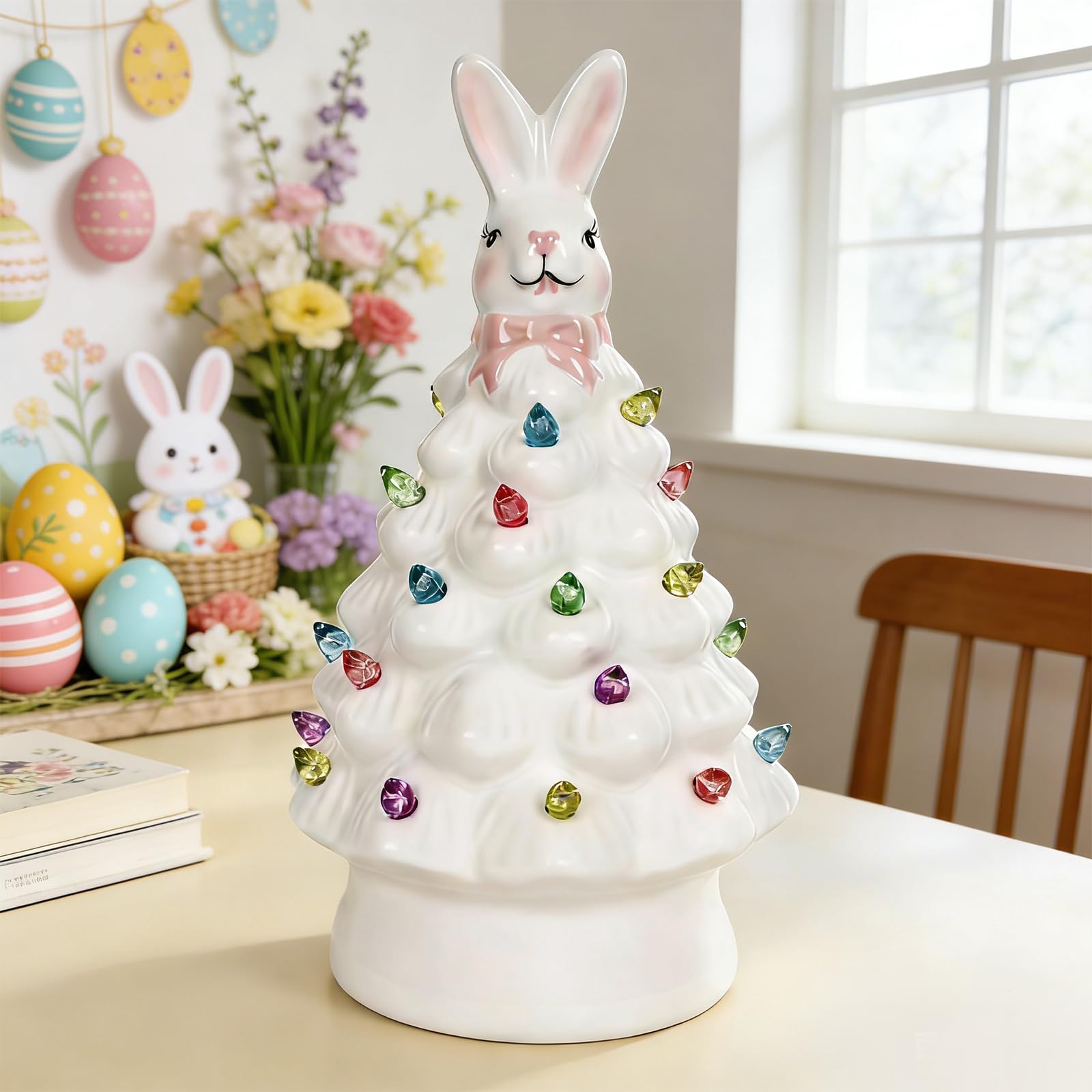 Decorazioni pasquali per la casa, decorazione con coniglietto pasquale, in ceramica, graziose decorazioni per albero di Pasqua per casa, camera da letto, ufficio, tavolo, luce notturna per