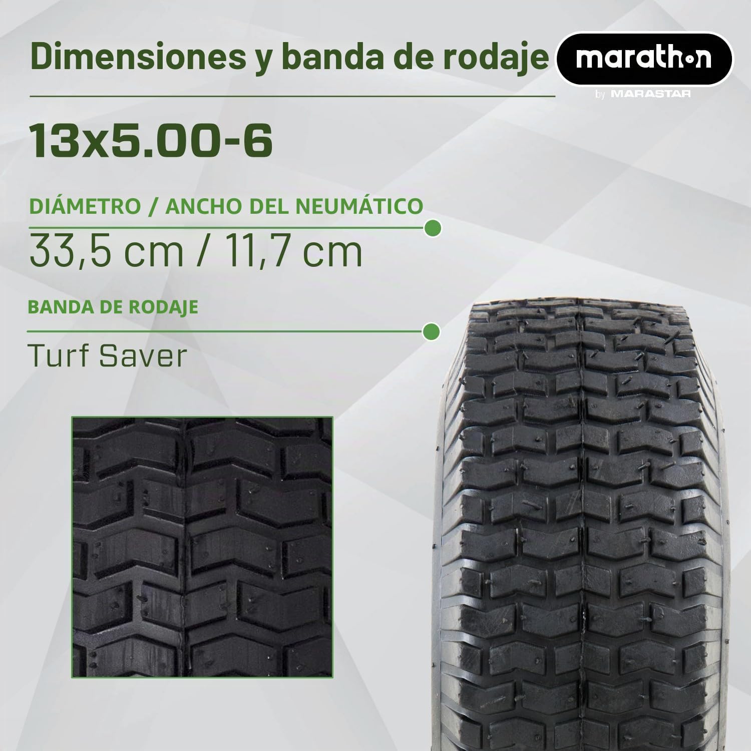 Marathon 20336 Neumático para cortacésped (relleno de aire) neumático de 13 x 5-15 cm