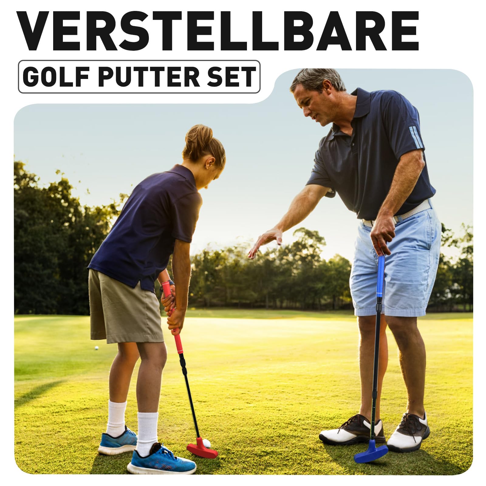 Set de Putter de golf réglable (Rouge & Bleu) - Pour droitiers et gauchers, mini set de golf, aides à l'entraînement professionnelles et accessoires de golf pour enfants et juniors
