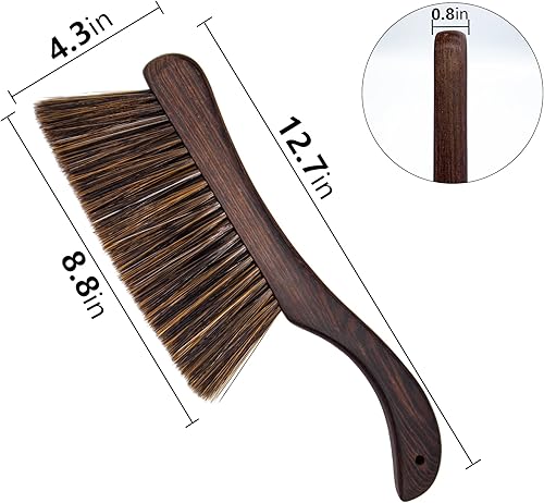 Miniatura 5 de VMVN Cepillo de escoba de mano, cepillo de limpieza de cerdas suaves para polvo de mostrador, cepillo de cama con mango de madera, comodidad para