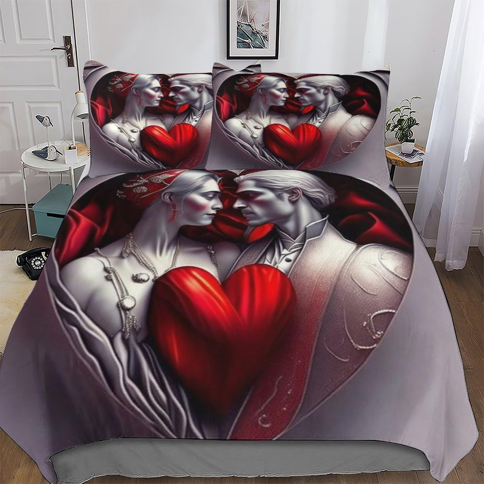 Housse de couette microfibre de qualité supérieure King 220x240cm à motif cœurs