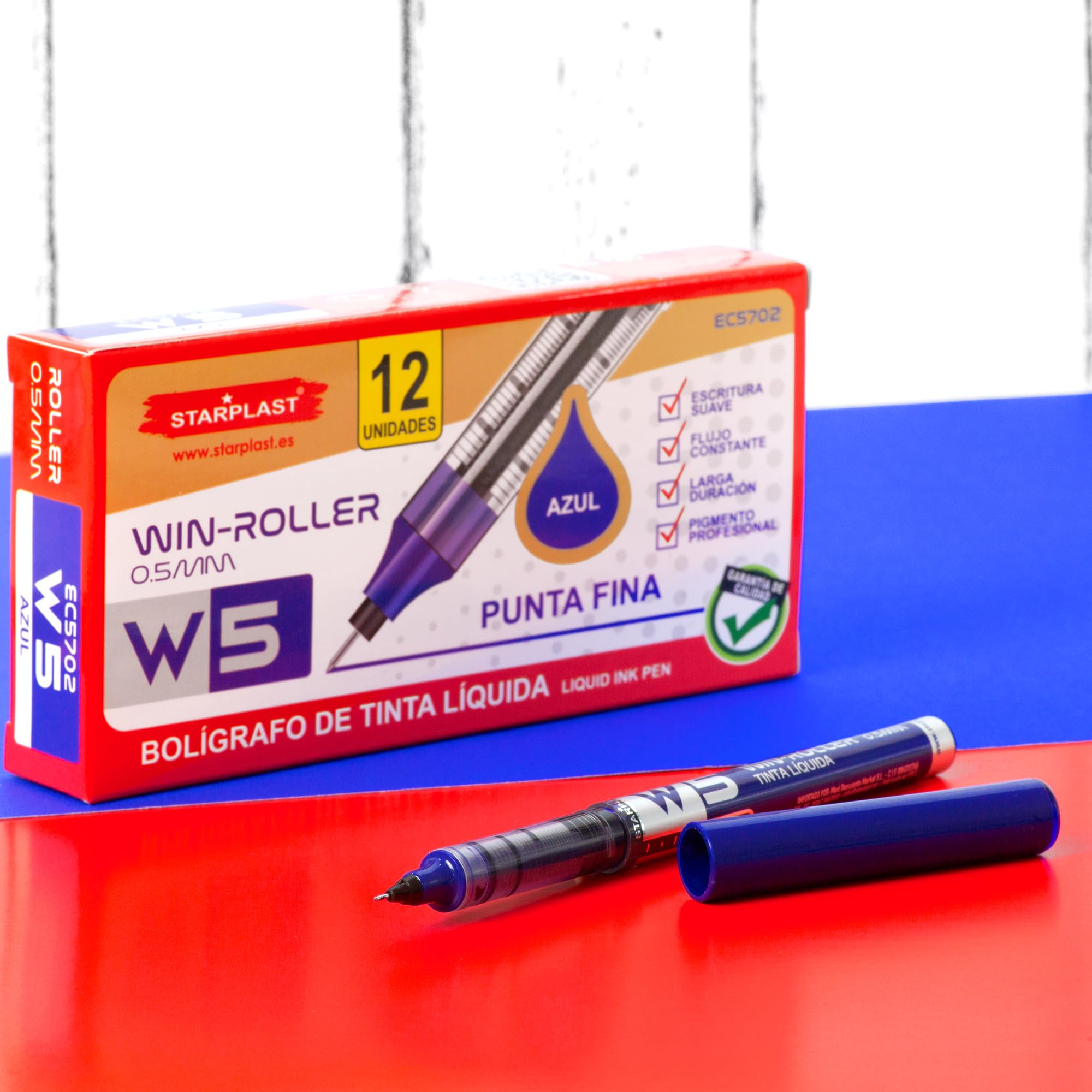 Starplast 24 BOLÍGRAFOS W5 TINTA LÍQUIDA Pigmento profesional, larga duración, punta fina 0.5mm para escribir - Negro y Azul