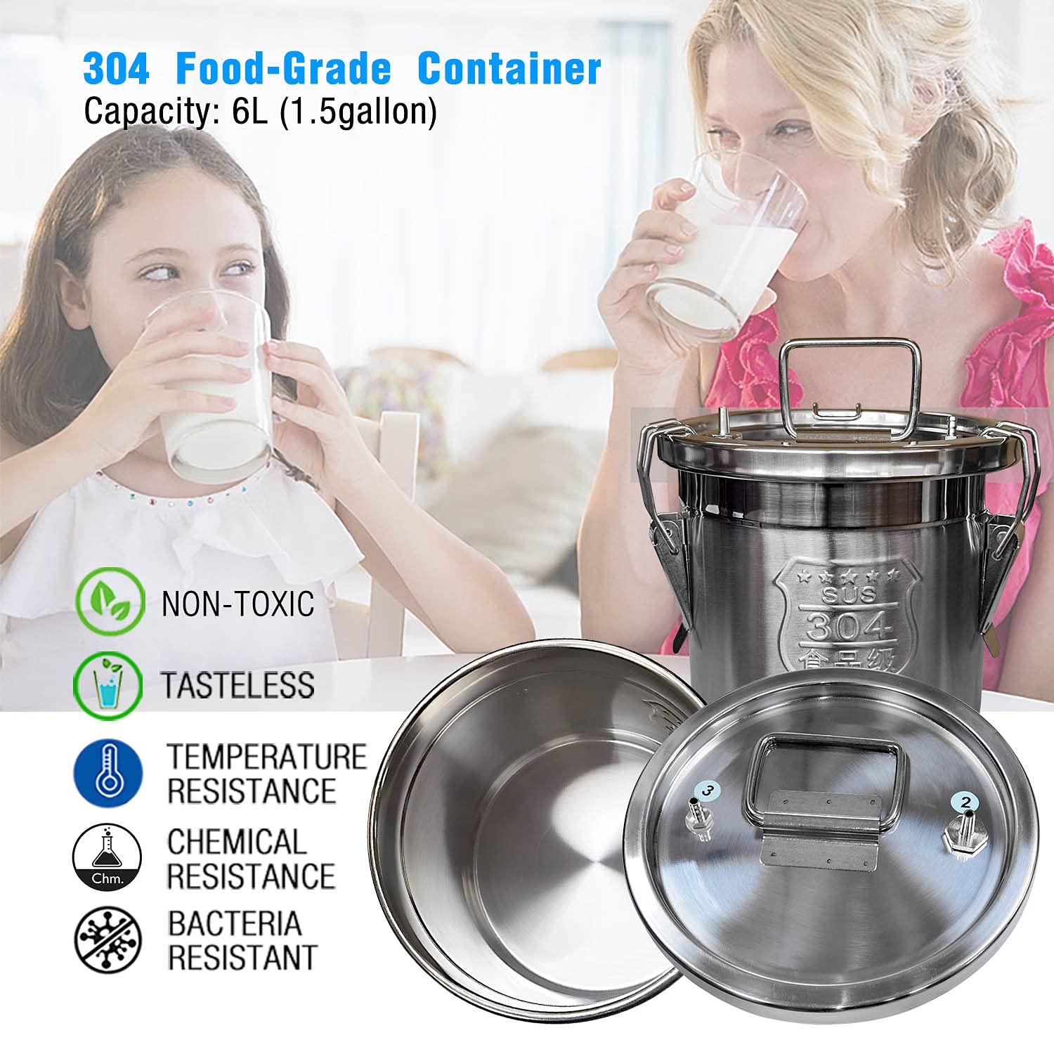 Rechargeable Battery Powered Speed Adjustable Pulsating Vacuum Pump and 304 Stainless Steel Milk Bucket
