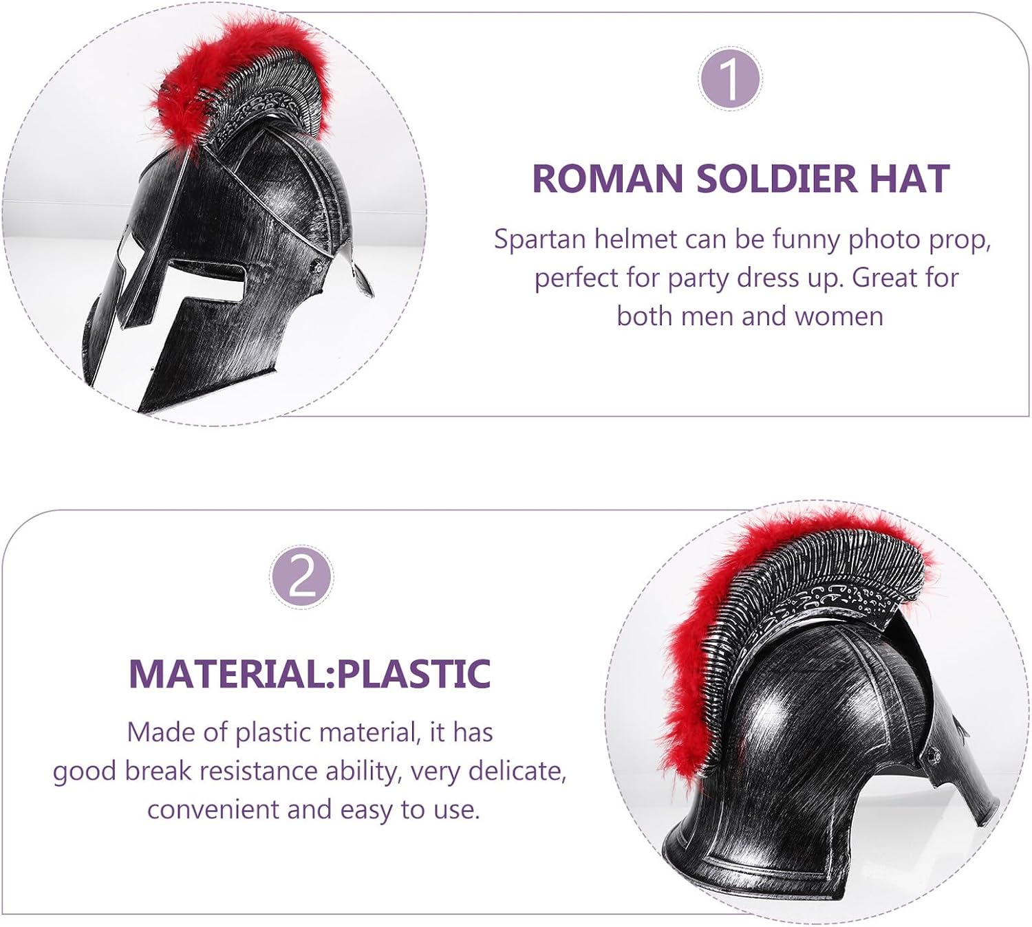 Roman Soldier Helmet with Red, Silver Warrior Cosplay Helmet for Adults, Men’s Roman Costume Accessory for Party and Halloween