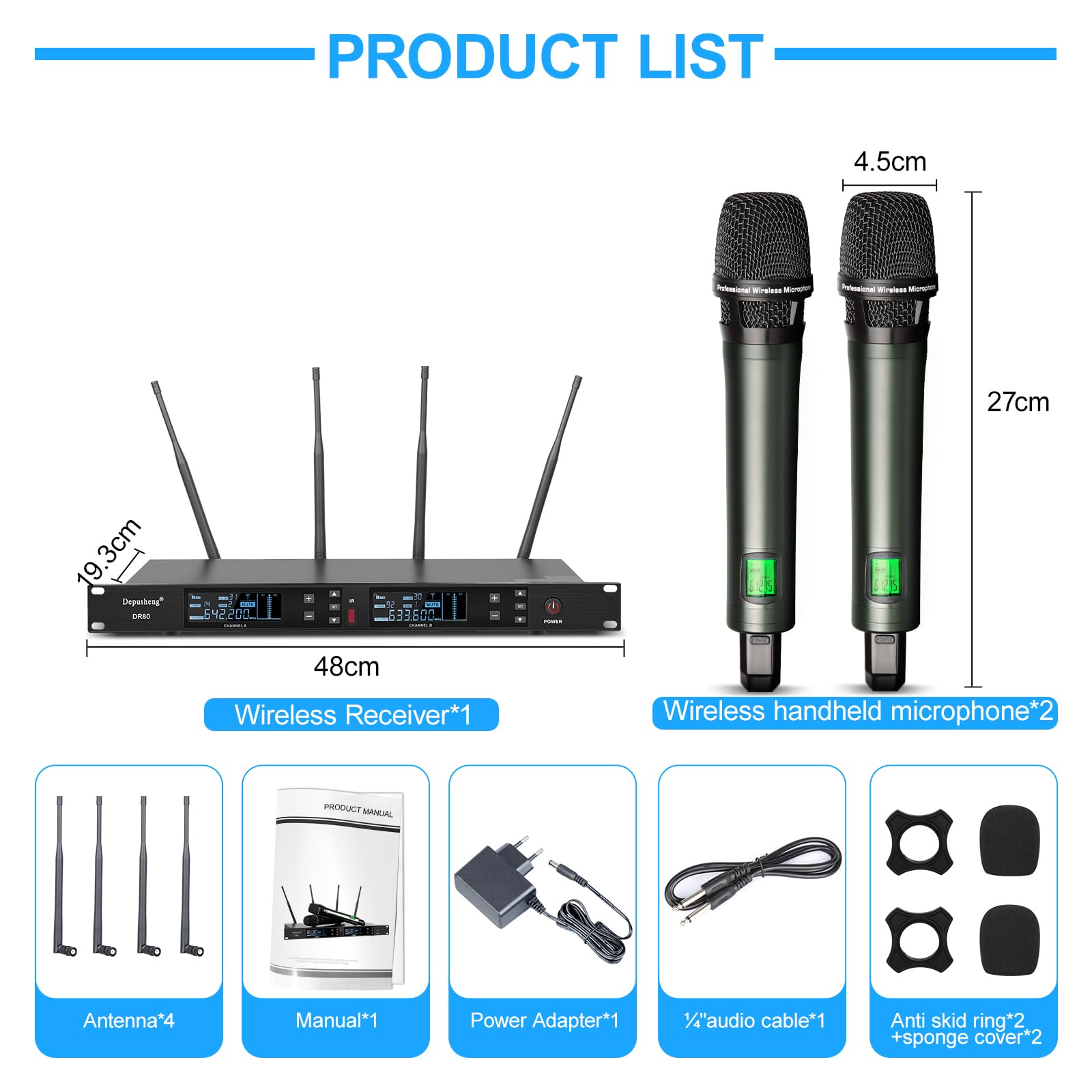 Depusheng DR80 microfono wireless professionale da palco microfono wireless dinamico 150 metri ricezione a lunga distanza karaoke wedding bar