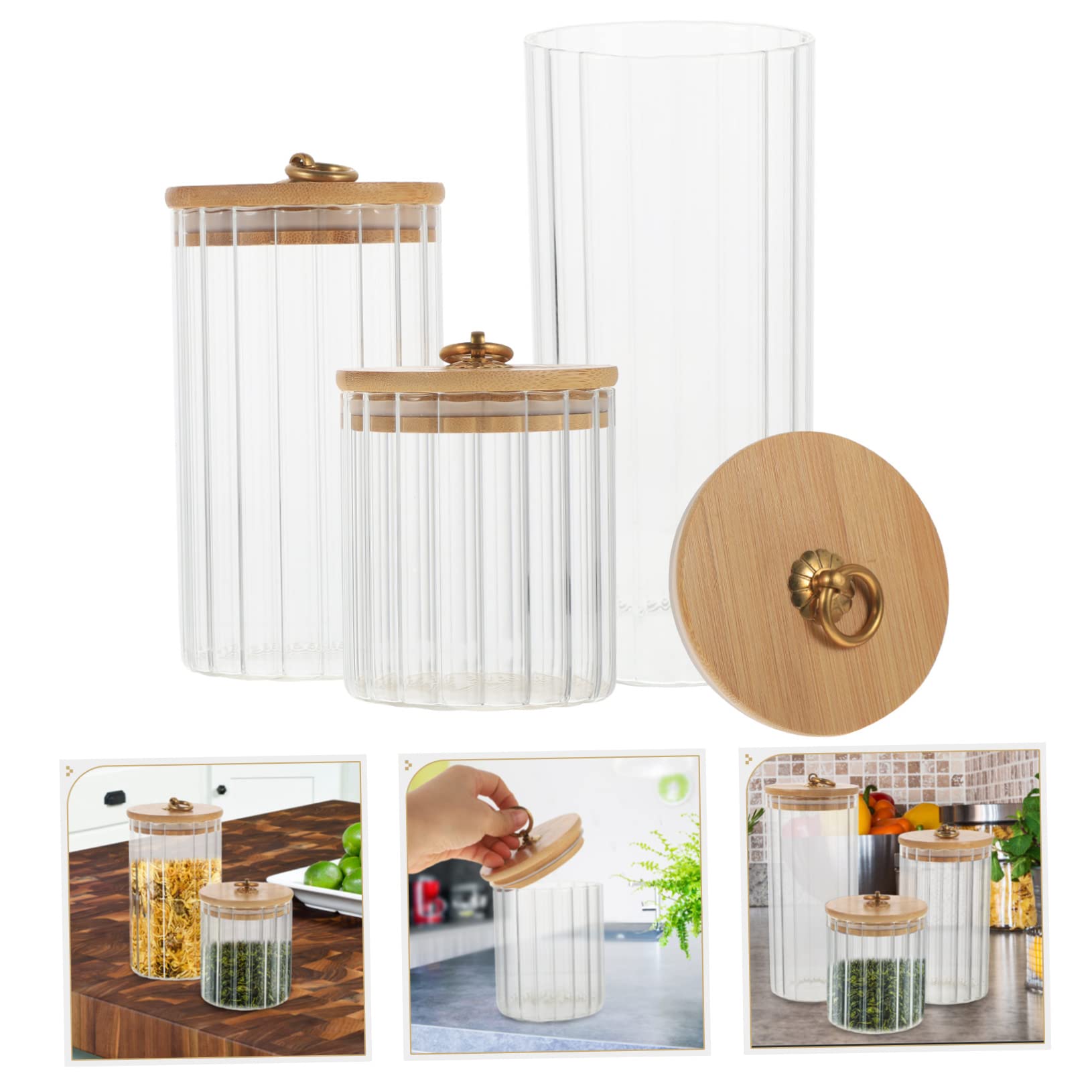 3 Stück Luftdichte Glasvorratsgläser mit Bambusdeckel, 550/850/1150ml