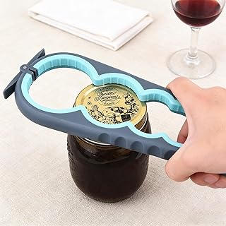 1 Set Glasöffner für schwache Hände, 4-in-1-Multifunktions-Dosenöffner, Glasgreifer, rutschfester, ergonomischer Deckelgreifer für Senioren, Küchenhelfer (blau)