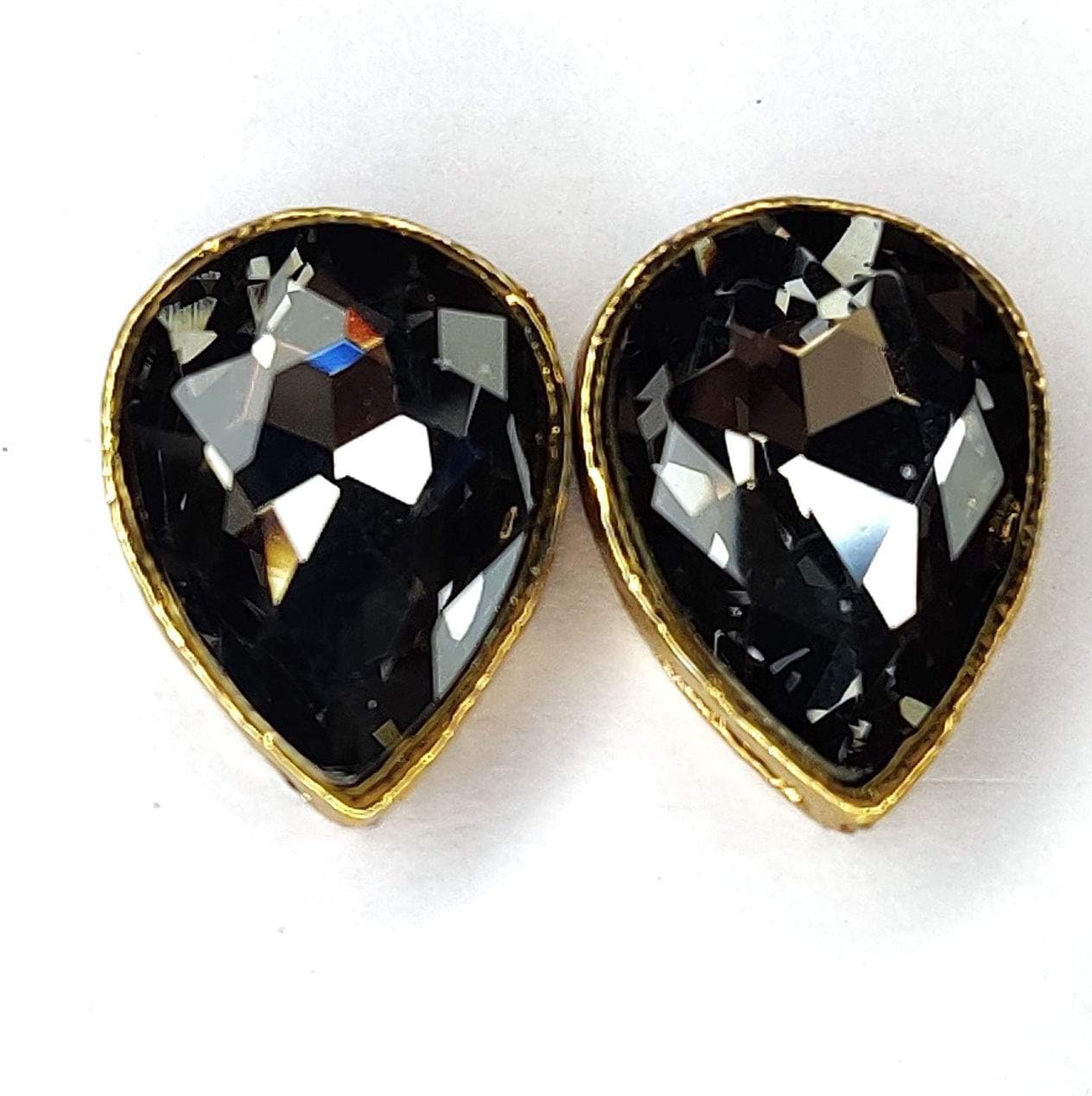 Kundan Stones Glass Beads for Craft, Embroidery and Jewellery Making (20MM Drop 10Pcs Black Diamond)