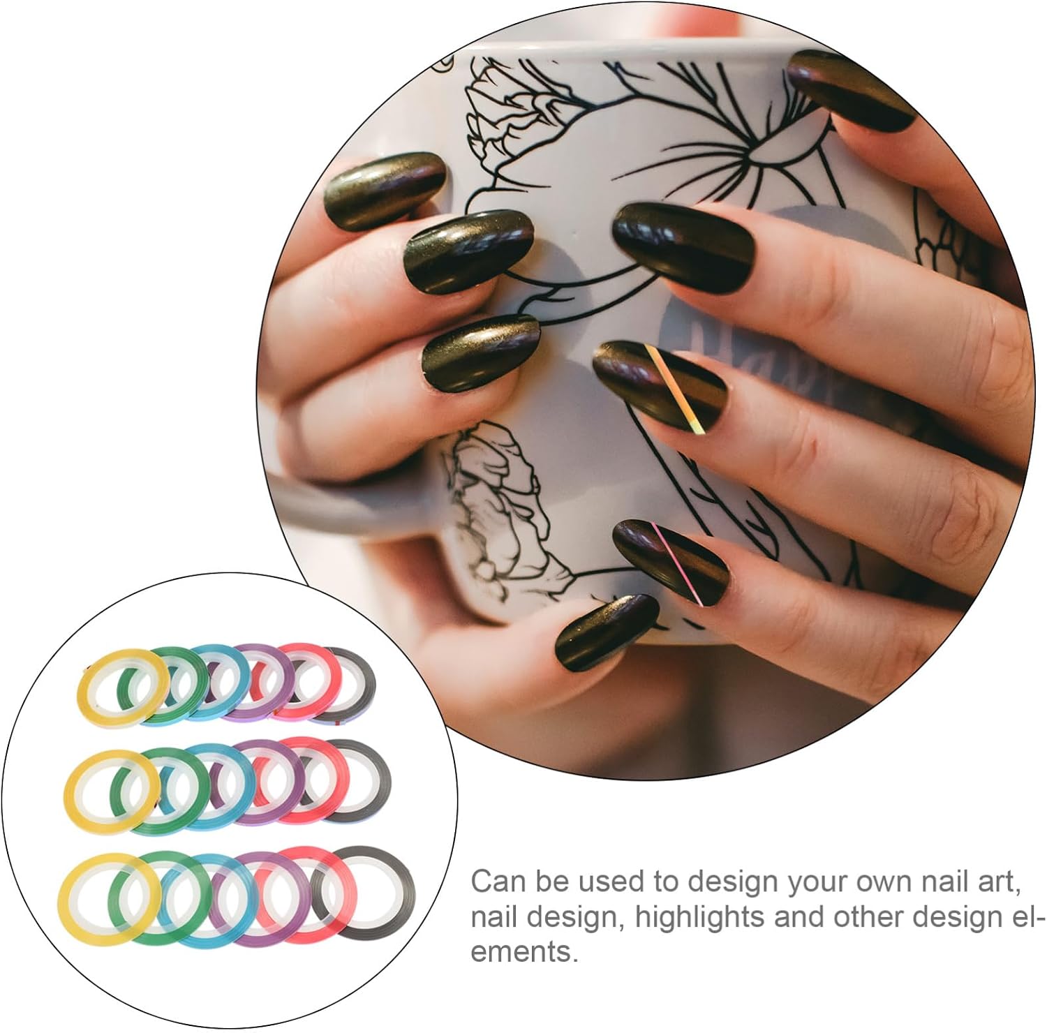 FRCOLOR 18PCS Nail Art Metallic Striping Tape Set Gold Silver Adhesive Nail Decoration Lines for DIY Manicure Includes 18 Colors for Enthusiasts and Professionals