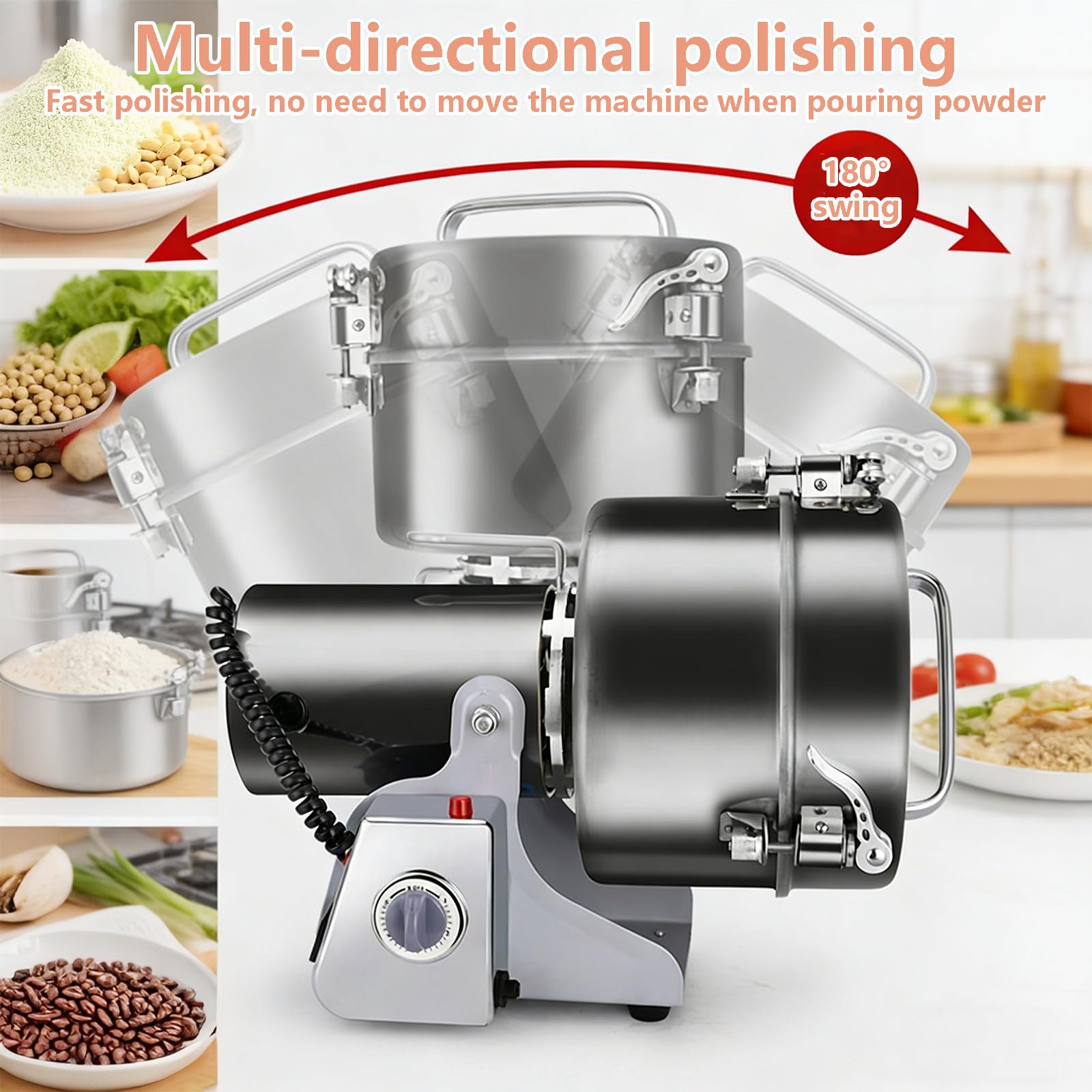 Molinillo de Especias Comercial, Gran Capacidad de 2500 g, Motor Industrial de 4500 W, Disco de Cuchillas de Acero Inoxidable de Seis Hojas, Apto para Pimienta, Sal, té, café, Soja, azúcar