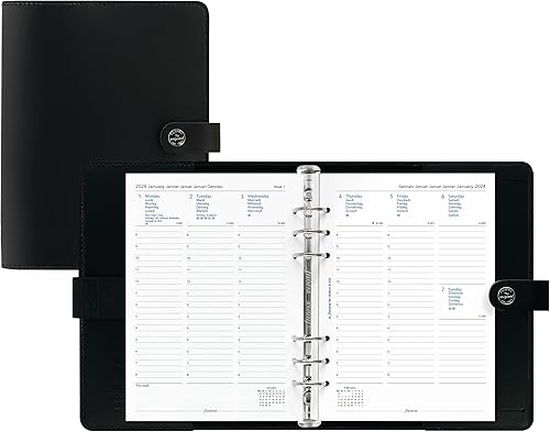 Miniatura 2 de Filofax The Original Organizador, tamaño A5, negro, cuero, seis anillos, calendario semanal para ver, multilingüe, 2024 (C022509-24)