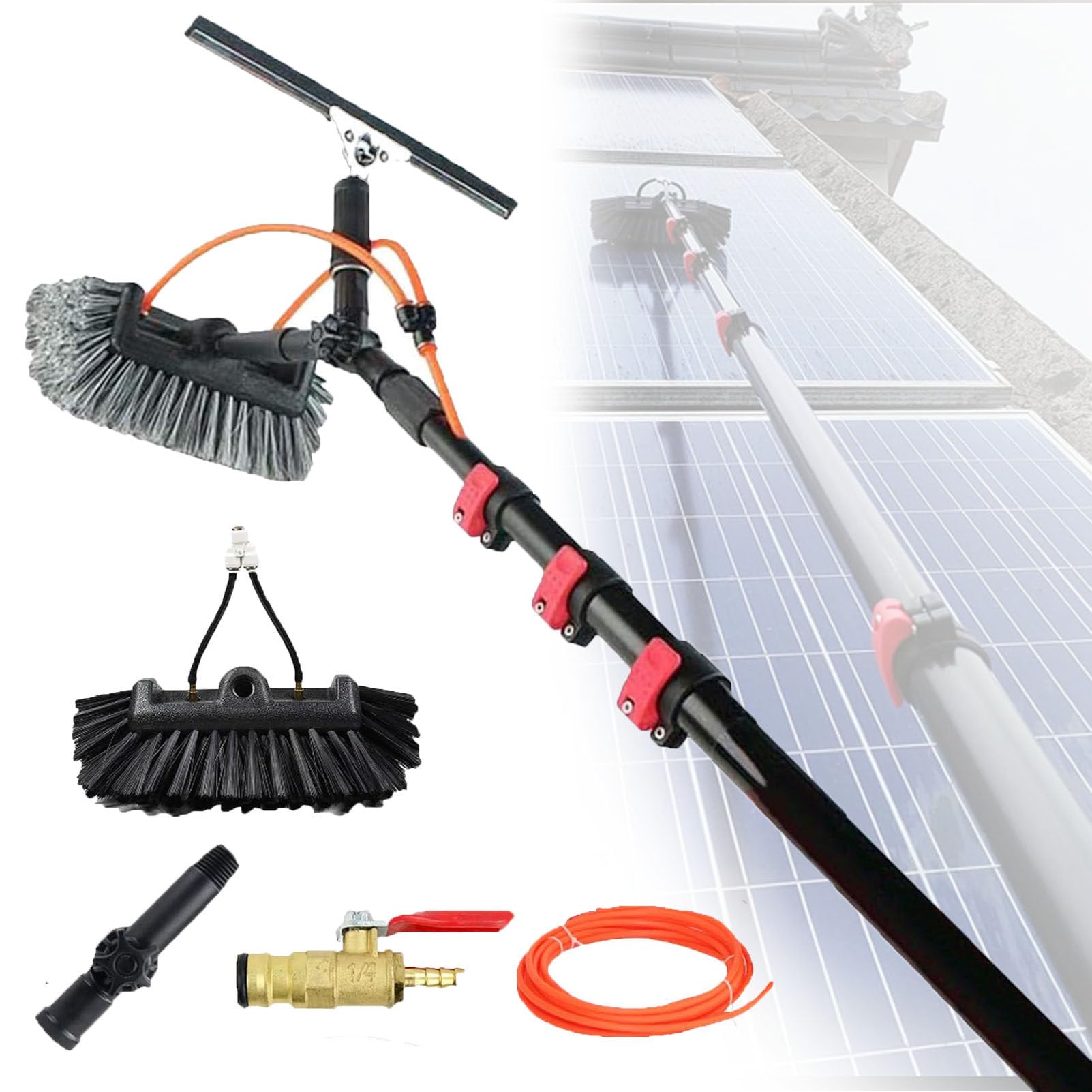 OLSKFUH Solar Panel Cleaning Kit With Telescopic Water Fed Pole 39Ft Glass Brush & Soap Dispenser Perfect For Outdoor Roofs & Solar Panels 29Cm-12M,29cm-10.8m/36ft