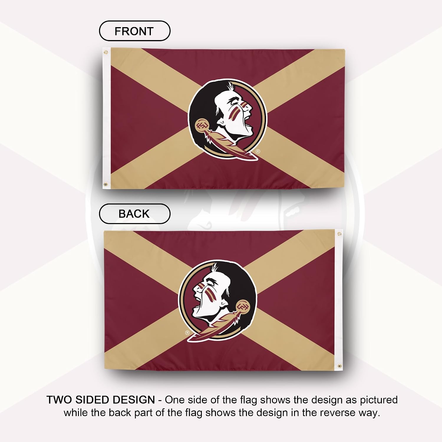 Desert Cactus Florida State University FSU Flag - 3 x 5 Feet Seminoles Banner, Indoor/Outdoor Durable Fabric, 100% Polyester Design (Style Z)