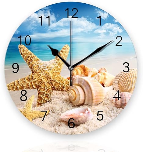 Tiawutal Relojes de pared a pilas de 12 pulgadas, conchas marinas de mar y playa, decoración silenciosa del hogar para baño, sala de estar, disponible en Yaxa Colombia