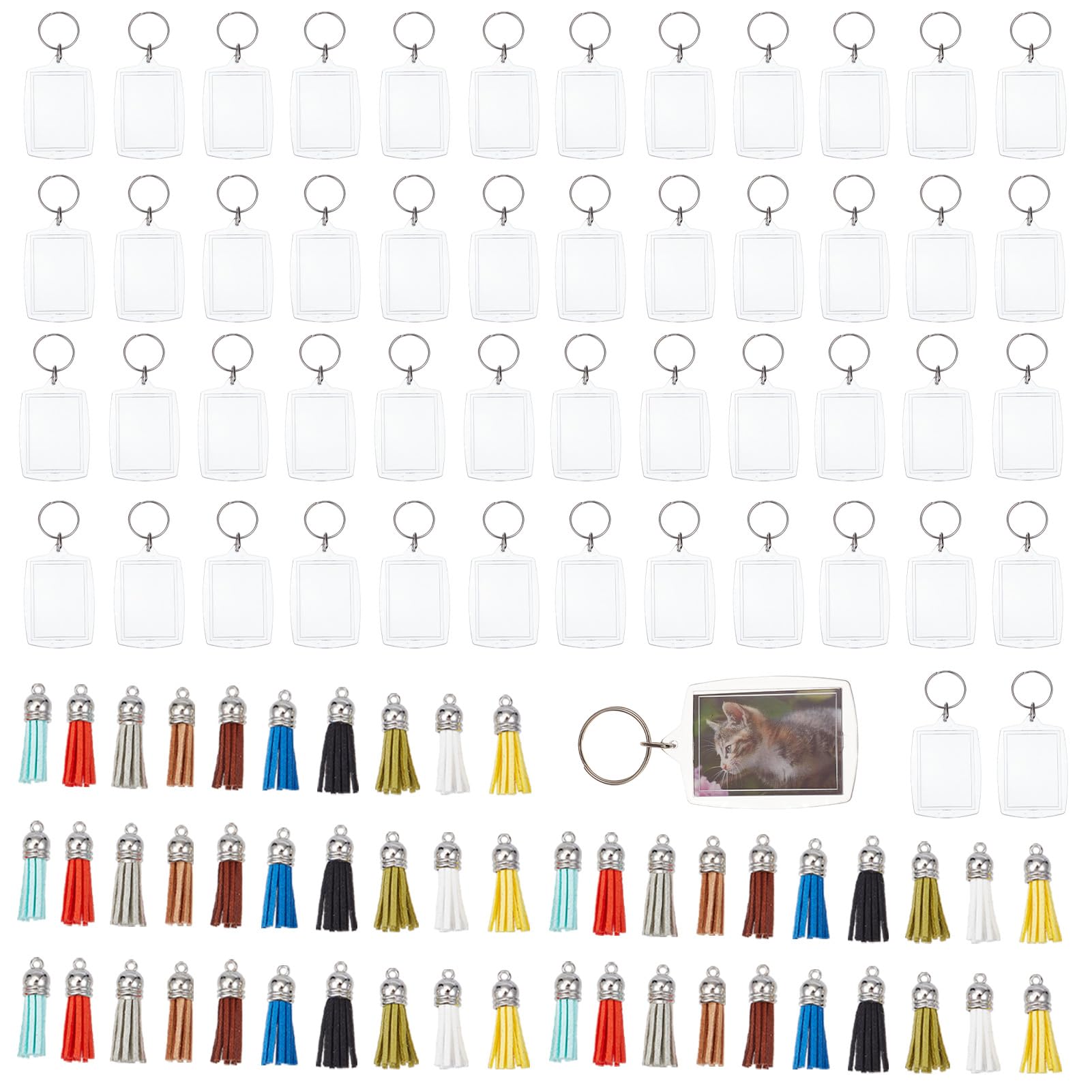 Porte clés cadre photo acrylique NICENEEDED avec pompons (50 pièces)