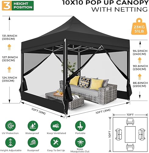 Miniatura 3 de TOOLUCK Tienda de campaña desplegable de 10 x 10 pies con pared de malla extraíble, tienda de campaña resistente UPF 50+, impermeable, fácil de