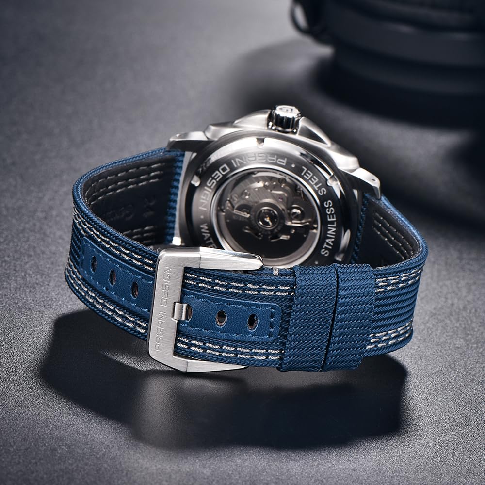Pagani Design Uomo Orologio Automatico Tourbillon Scheletro Moda Orologi da Polso Analogici NH39 Movimento 200M Impermeabile Cinturino Nylon Luminoso