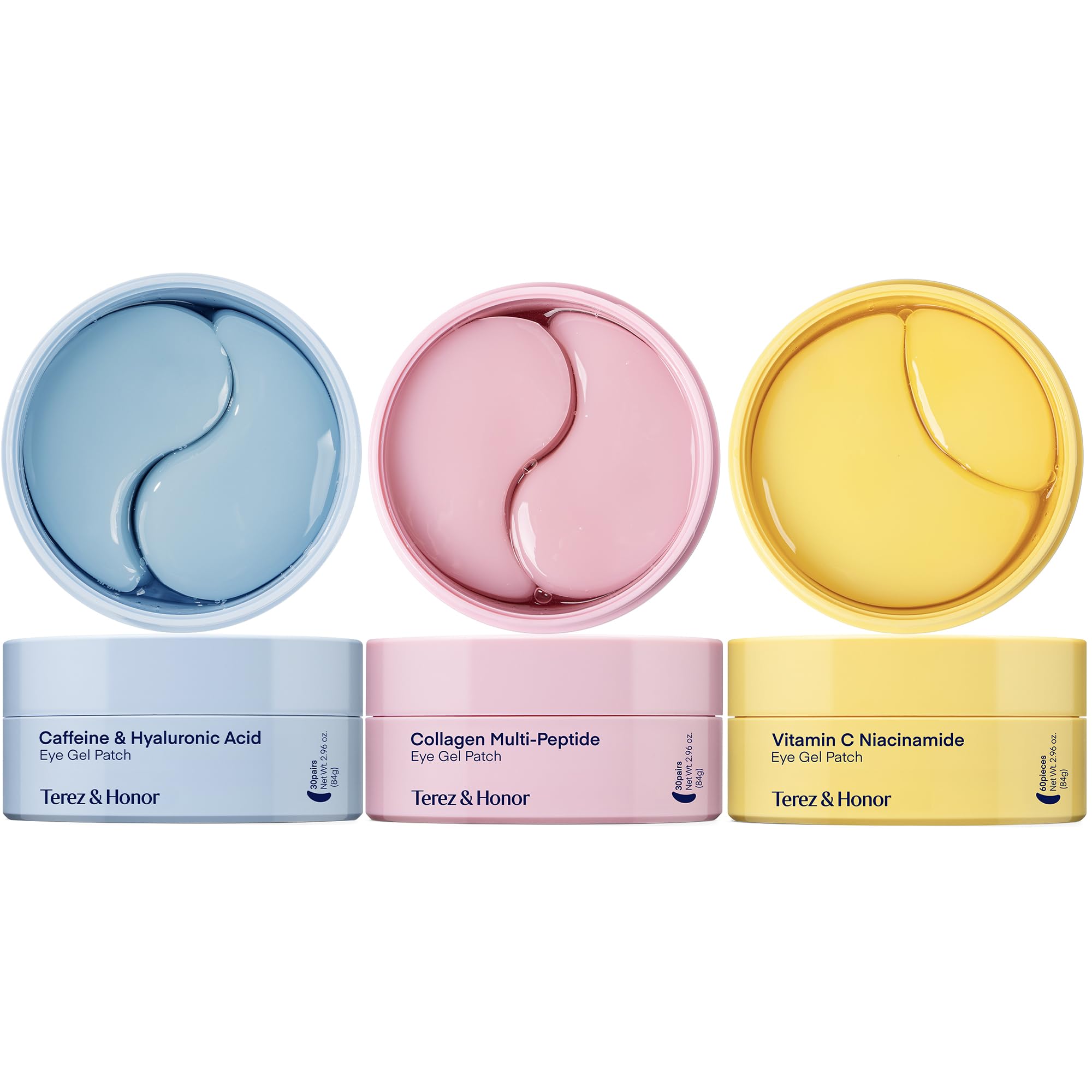 TEREZ HONOR Eye Patches Gift Set - 3-Pack x 60 Pcs Korean Hydrogel Eye Masks with Caffeine Collagen