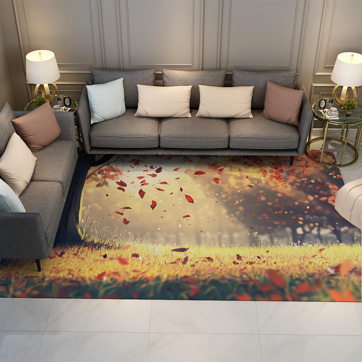 Tapis intérieur forêt d'automne déco salon cocooning et rustique 120x160