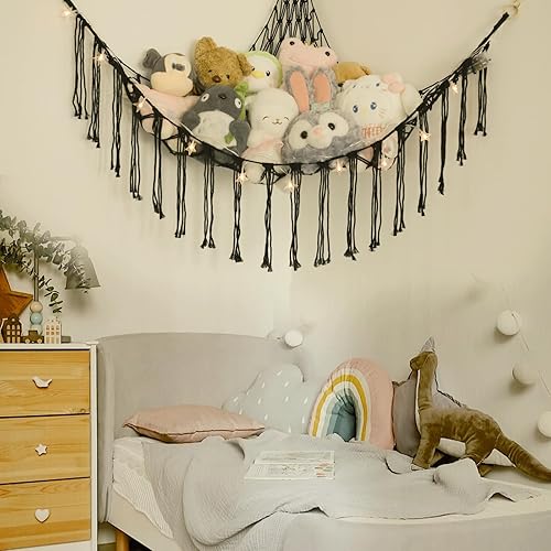 Miniatura 10 de Red o hamaca grande para animales de peluche, hamaca de juguete de 55 pulgadas, soporte de red colgante de esquina para almacenamiento de animales,