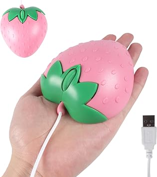Wired Mouse Cute Fruit Strawberry Shape Computer Mice Unique Optical USB Corded Mouse with 4.59FT Cord 3 Buttons 1200DPI Portable Travel Wired Mice for PC Computer Laptop Desktop Kids Adults Gift,Pink