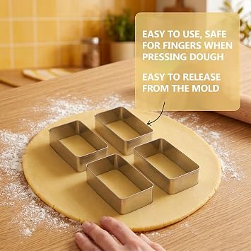 4 Pcs Rectangle Cookie Molds, Heavy Duty Steel Rectangle Biscuit Cutter Non-Stick Square Cookies Metal Moulds for Family Gatherings Baking