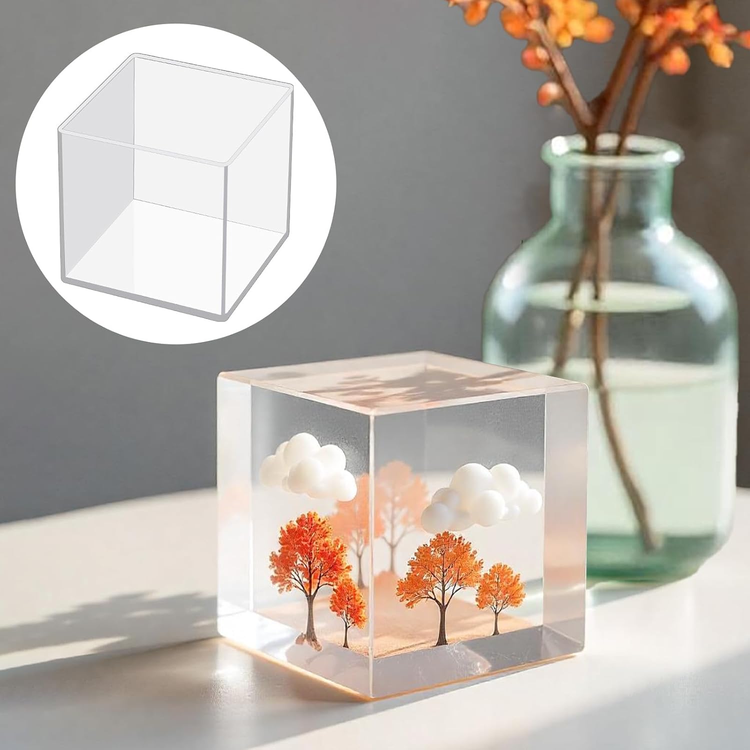 6 Pack Large Cube Resin Molds 6 Sizes Clear Silicone Square Molds 4/3/2/1.5/1/0.5 Inch Deep Square Mold Transparent Silicone Mold for Resin Casting Flower Preservation
