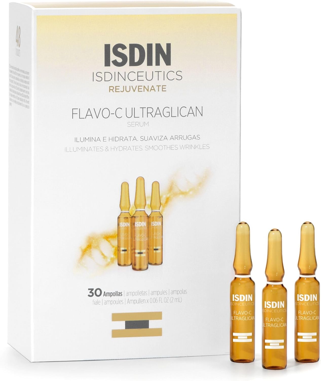ISDIN Isdinceutics Flavo-C Ultraglican antioxiderend dagverzorgingsserum (30 enkele ampullen) | beschermt de huid tegen schade door vrije radicalen