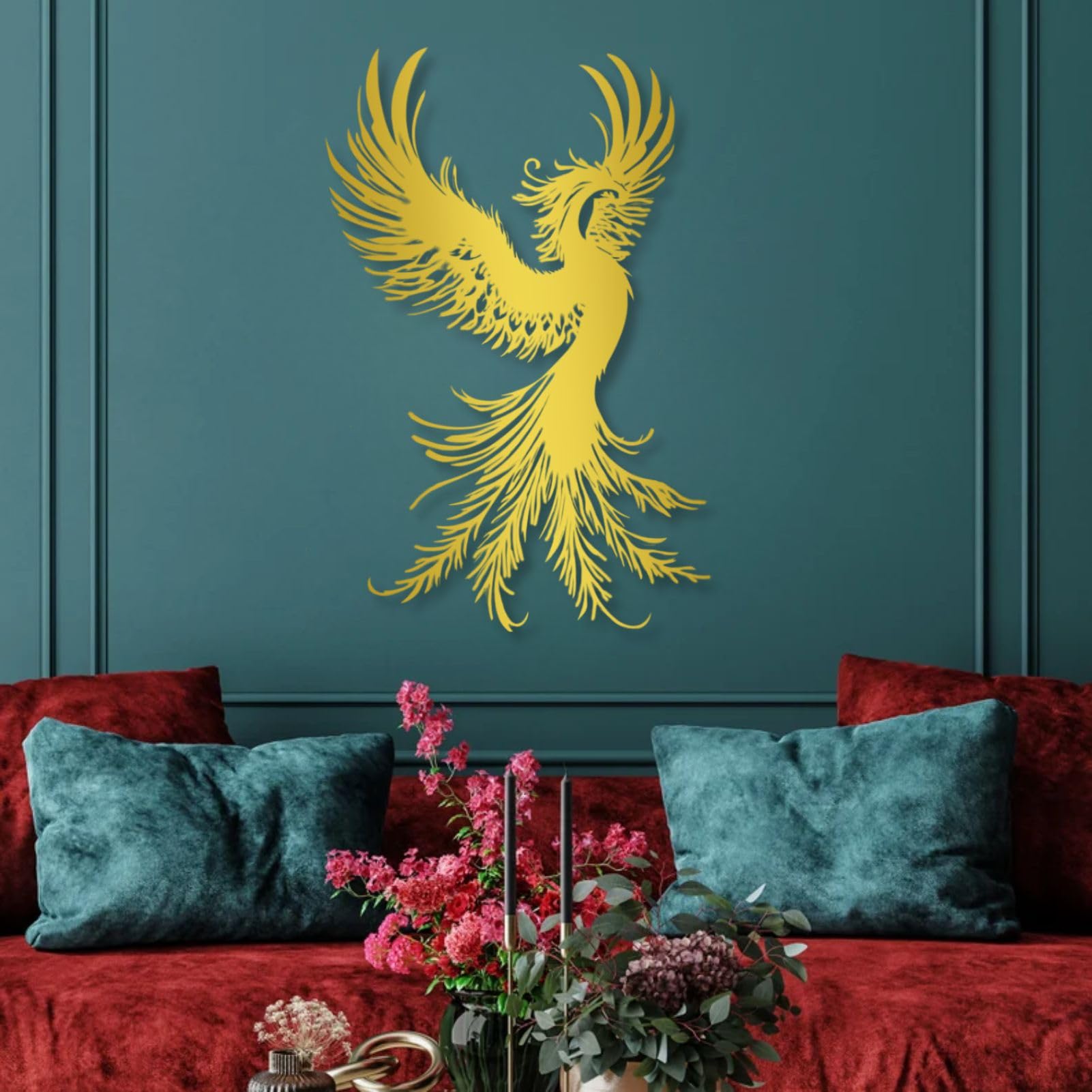 Décoration murale en métal phénix pour habiller un grand mur vide et triste