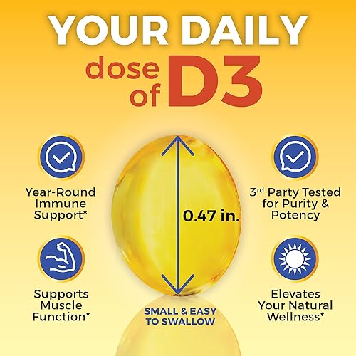 Vista 6 de Viva Naturals Vitamina D3 5000 UI, cápsulas blandas, 360 unidades (125 mcg), apoya la salud ósea e inmune, vitamina D de alta potencia