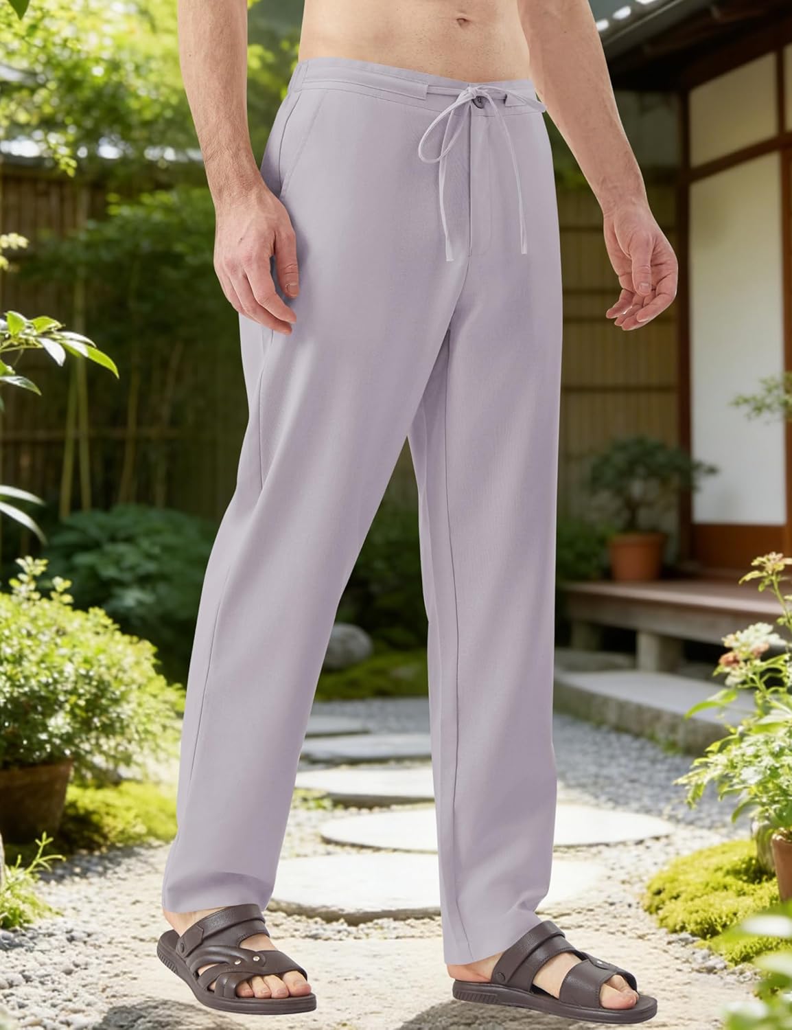 Idtswch 32/34/36/38 Inseam Men's Tall Casual Linen Pants Elastic Waist Drawstring Lightweight Summer Trousers - Image 3