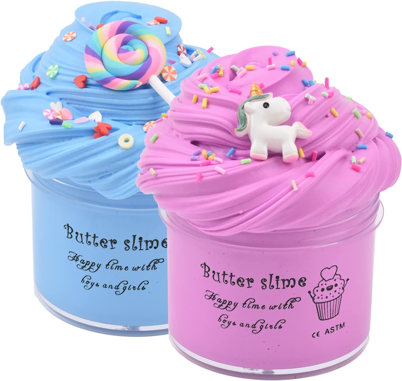 2 Pack Butter Slime Kit Pink Blue Candy Slime Birthday for Kids Party Favors Premade Butter Slime Stress Relief Toys for Girls Boys