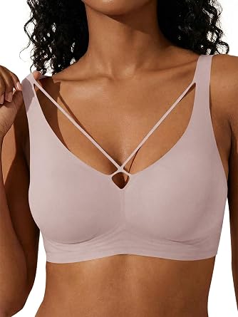 Aoysky Womens V Bras Wireless Criss Cross Comfortable No Underwire Bras Tshirt Push Up Bralettes Plunge Seamless Bra