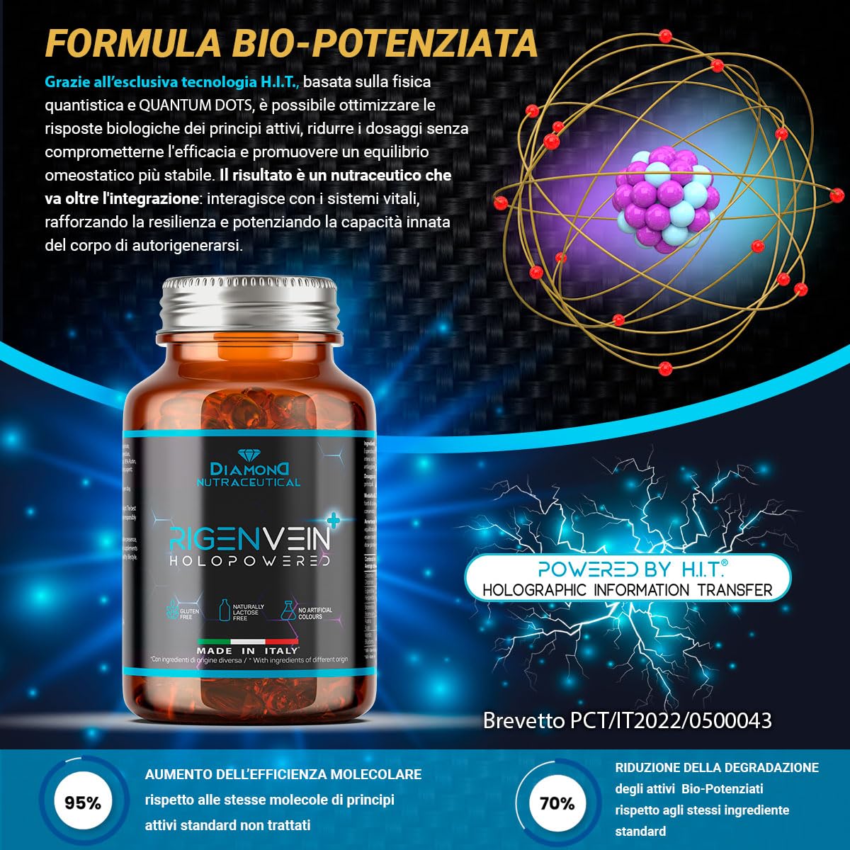 RIGEN-VEIN PLUS Integratore Nutraceutico Potenziato con Diosmina, Bromelina, Esperidina e Mirtillo per Gambe Gonfie, Capillari e Microcircolo - 60 Compresse