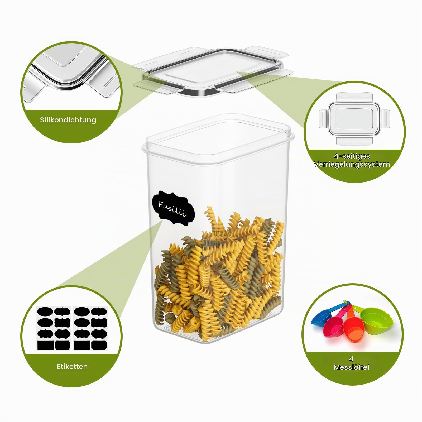 Withosent Vorratsdosen Luftdicht 16er Set, Aufbewahrungsbox Küche mit Deckel aus Plastik, Vorratsbehälter Vorratsdose Organizer für Mehl Müsli Cornflakes(2L 1.6L 0.8L)