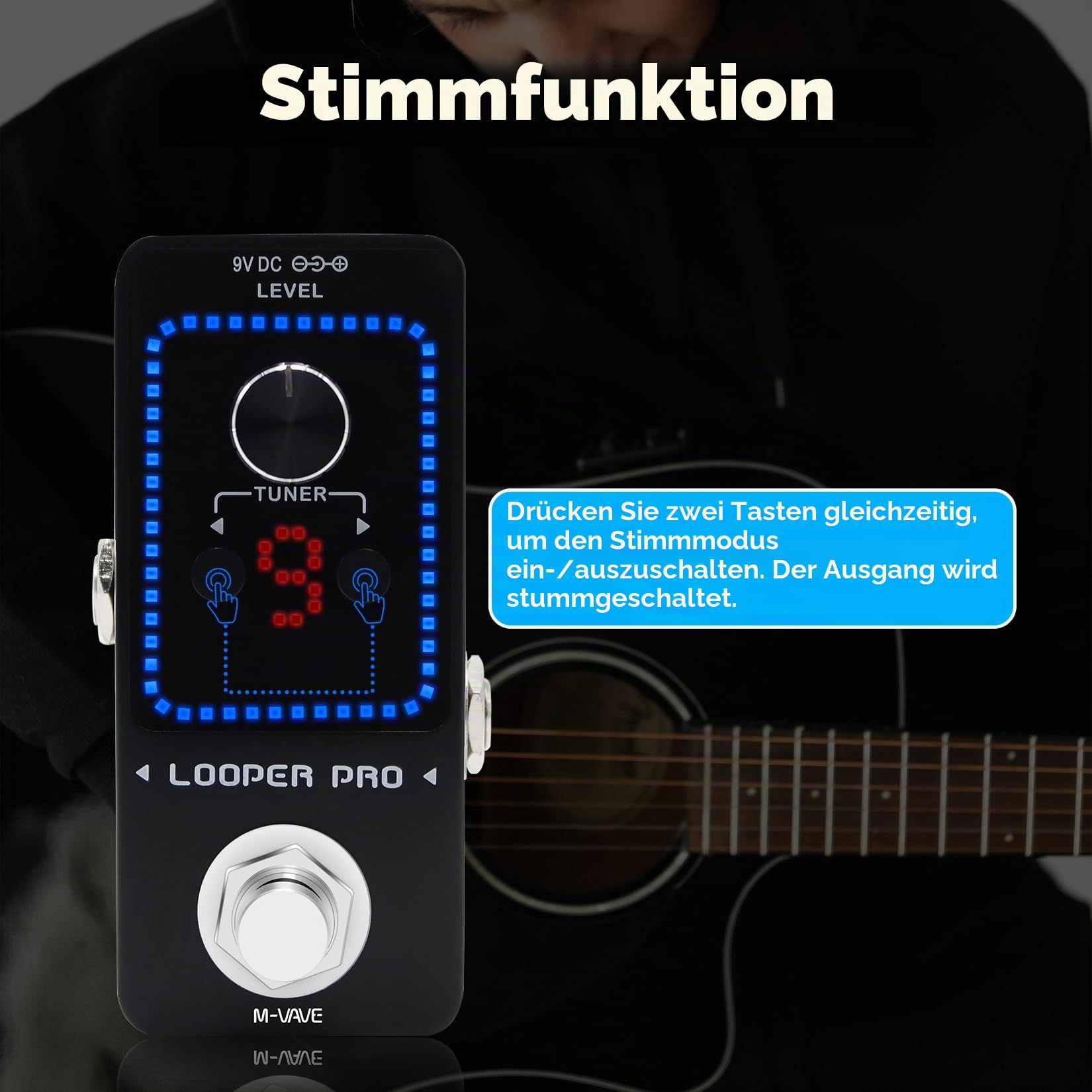 M-VAVE Loop Pedal Pro - 40 Minuten Looping Time 9 Loops Professional Guitar Looper Pedal mit Tuner für E-Gitarre One-Step Looping Unlimited Overdubs Undo Redo