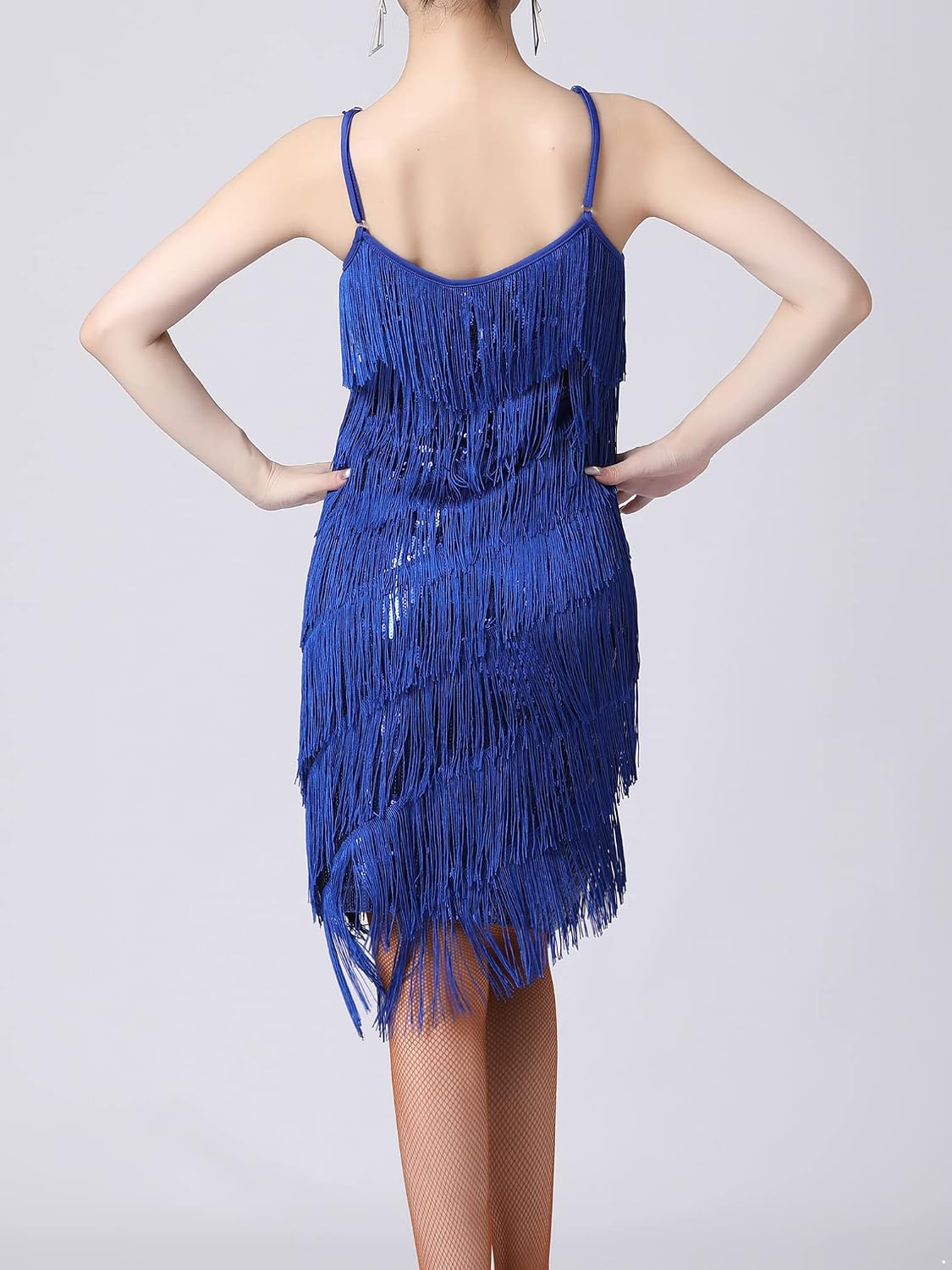 JEATHA Womens 1920s Vintage Sequin Fringed Tassels Flapper Dresses Sleeveless Ballroom Latin Dance Dress