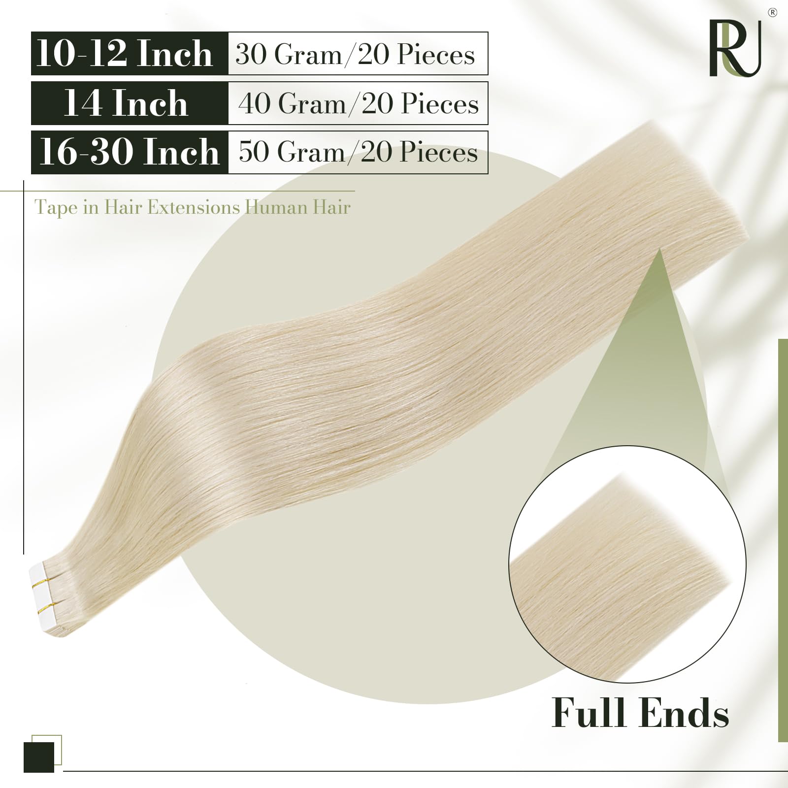 RUNATURE Tape in Hair Extensions Real Human Hair 24 Inch Tape Hair Extensions White Blonde Remy Straight Invisible Tape Hair Blonde 20pcs 50g #800 - Image 2