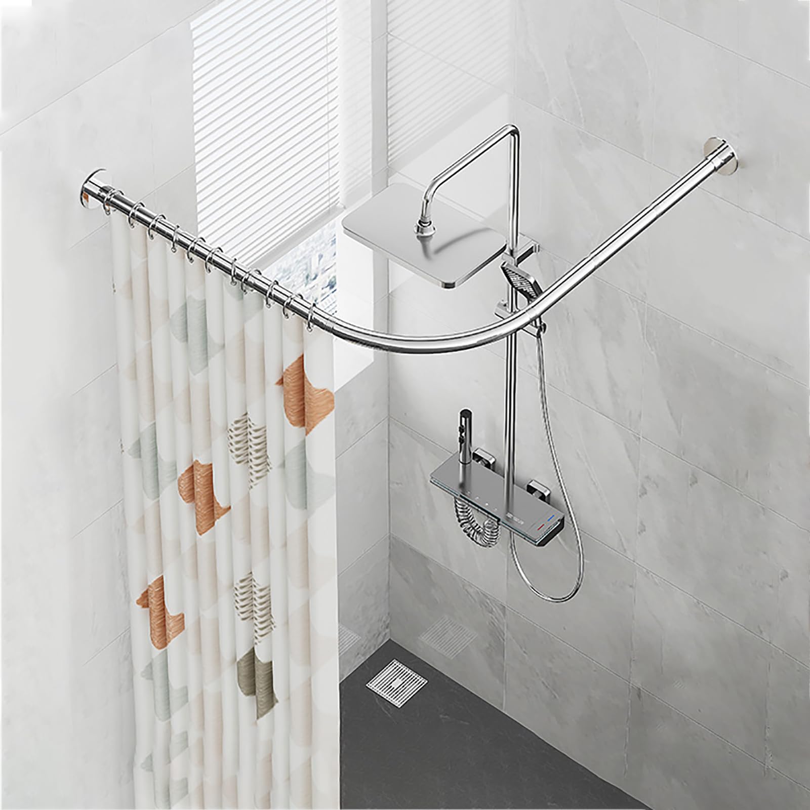 Tringle à Rideau De Douche En Acier Inoxydable 304 En Forme De L, Barre De Douche Angle Universelle Argent 120 X 120 Cm, Installation Sans Perçage, Pour Salle De Bain, Magasin De Vêtements