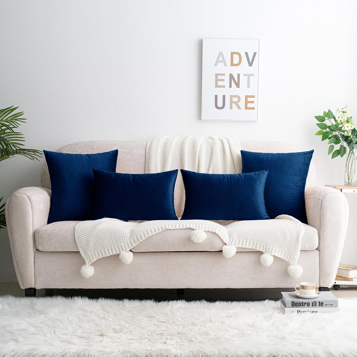 HWY 50 Navy Blue Throw Pillow Covers Velvet 22x22 Inch Pack of 2 image 5