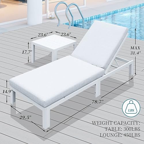Miniatura 4 de RADIATA Patio de aluminio salón y mesa al aire libre 2 piezas reclinable y mesa auxiliar muebles (blanco)
