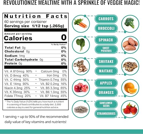 Miniatura 3 de ENOF Suplemento orgánico en polvo para niños y adultos, hecho de tomates, hongos shiitake, espinacas, remolachas, zanahorias y brócoli, sin gluten y