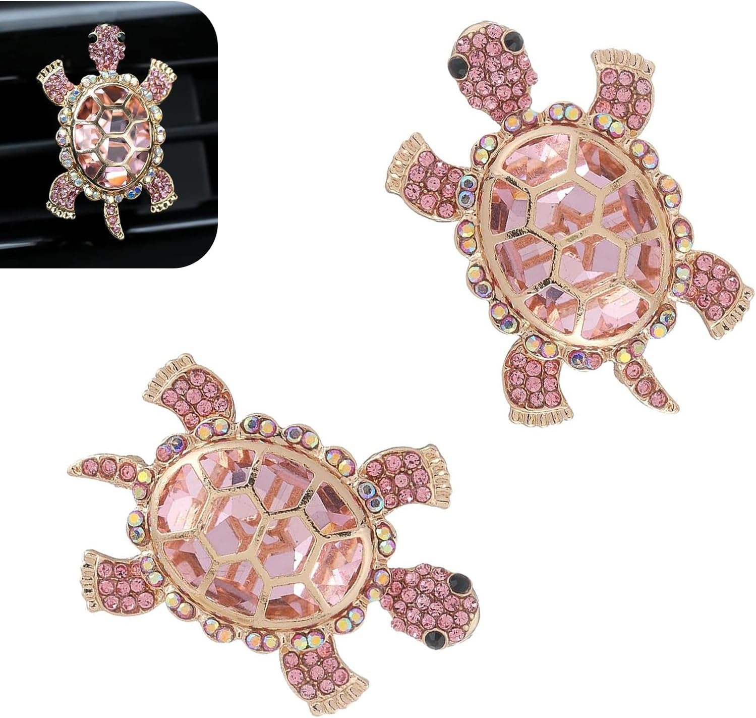 2 PCS Car Air Vent Clips, Bling Crystal Sea Turtles Air Conditioning Clip Decorations, Car Air Vent Smell Diffuser, Universal for Most Vehicles (Pink)