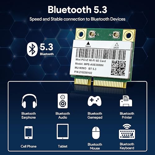 Miniatura 3 de AX210HMW Tarjeta WiFi, Wi-Fi 6E Tarjeta inalámbrica para portátil Mini interfaz PCIE, módulo inalámbrico de tres bandas para portátil, adaptador