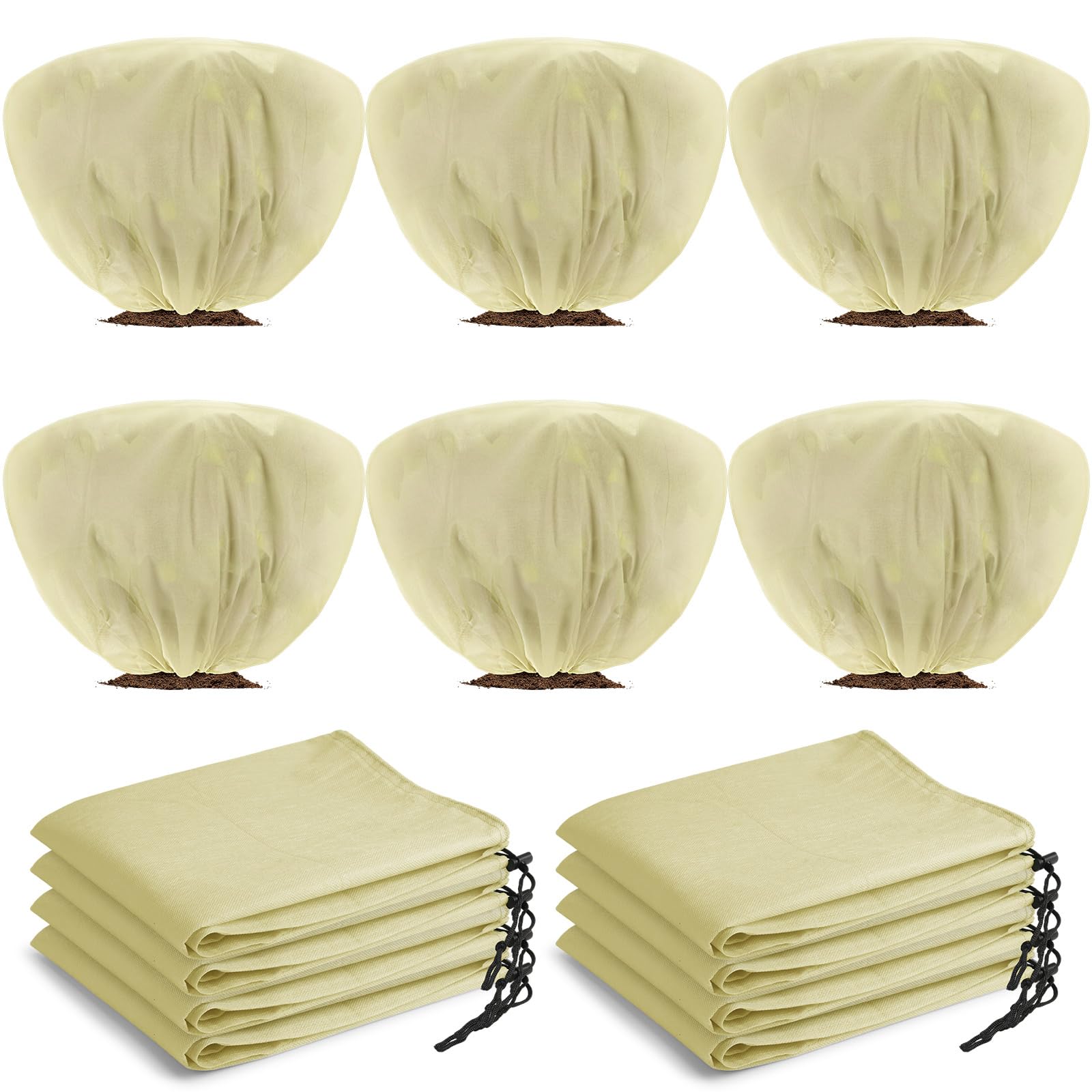 6 fundas de invierno para plantas, protección contra la congelación, 39.4 x 23.6 pulgadas, horizontales, arbustos, rosas, bolsas de protección para plantas, manta contra heladas con cordón para