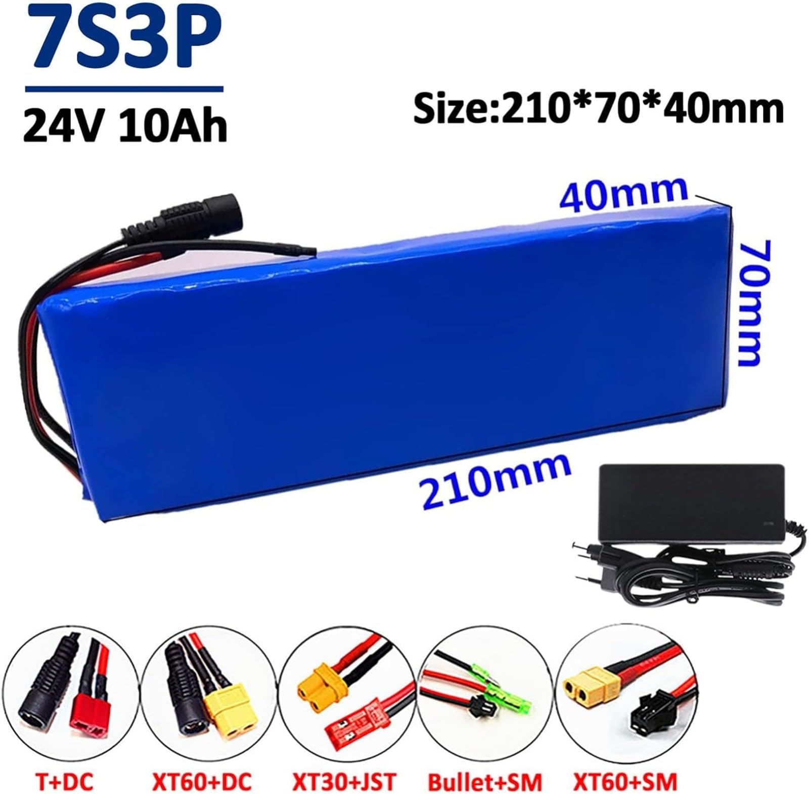 24V 10Ah 7S3P Batterie Lithium Pour Vélos Électriques, Avec BMS Et Chargeur, Batterie Lithium-Ion Étanche Pour Vélo Électrique Bullet+SM